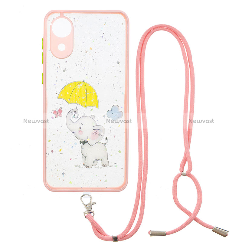 Silicone Candy Rubber Gel Fashionable Pattern Soft Case Cover with Lanyard Strap Y01X for Samsung Galaxy A03 Core