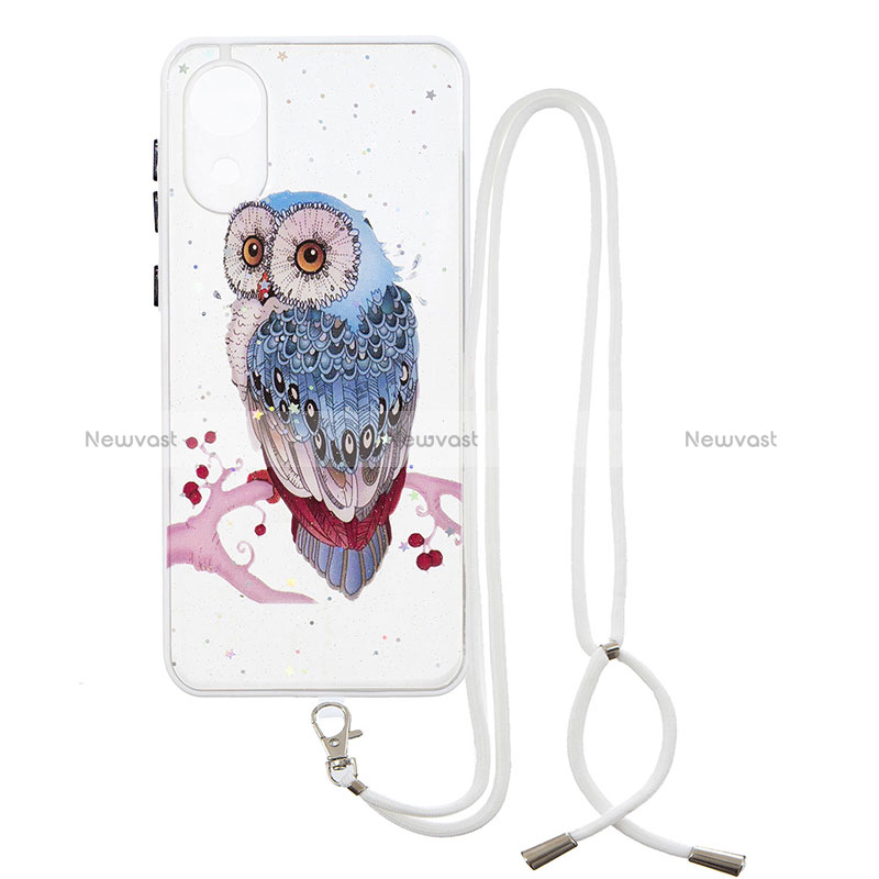 Silicone Candy Rubber Gel Fashionable Pattern Soft Case Cover with Lanyard Strap Y01X for Samsung Galaxy A03 Core