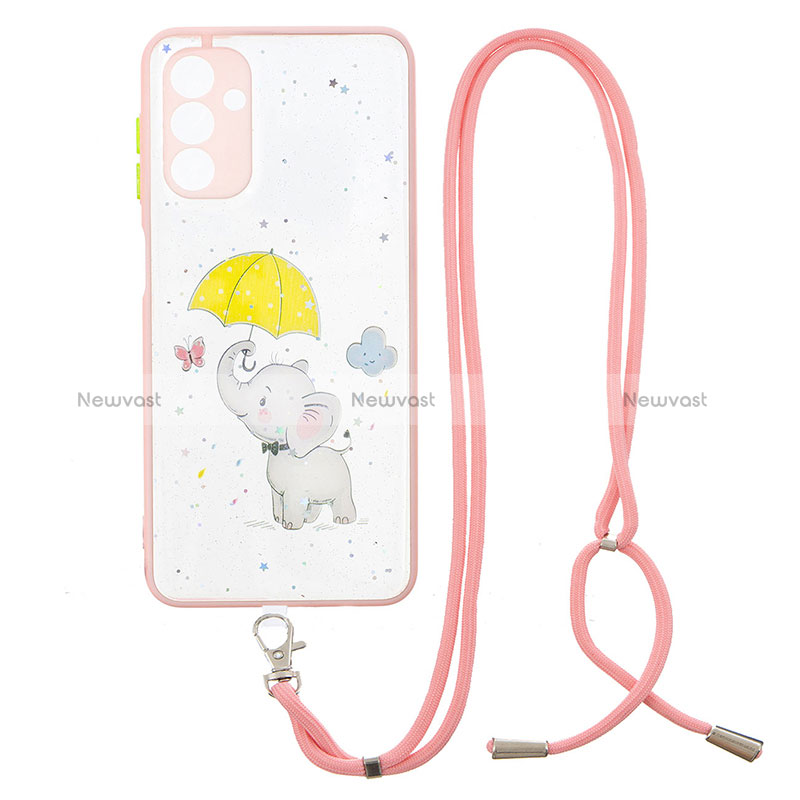 Silicone Candy Rubber Gel Fashionable Pattern Soft Case Cover with Lanyard Strap Y01X for Samsung Galaxy A04s Yellow