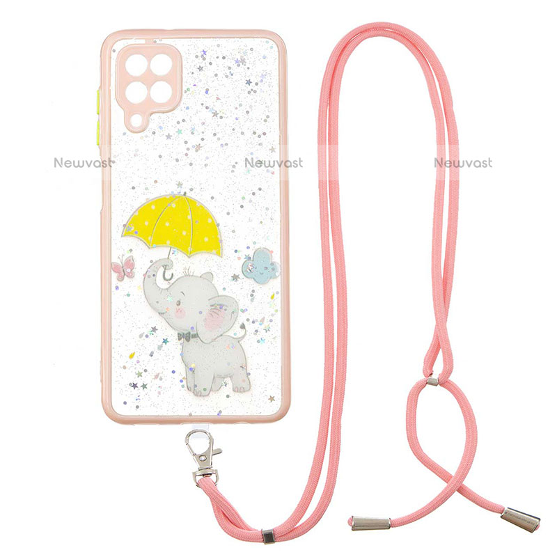 Silicone Candy Rubber Gel Fashionable Pattern Soft Case Cover with Lanyard Strap Y01X for Samsung Galaxy A12