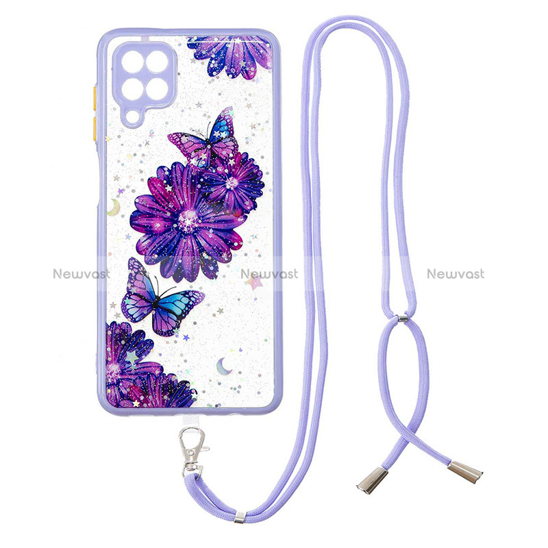 Silicone Candy Rubber Gel Fashionable Pattern Soft Case Cover with Lanyard Strap Y01X for Samsung Galaxy A12 5G