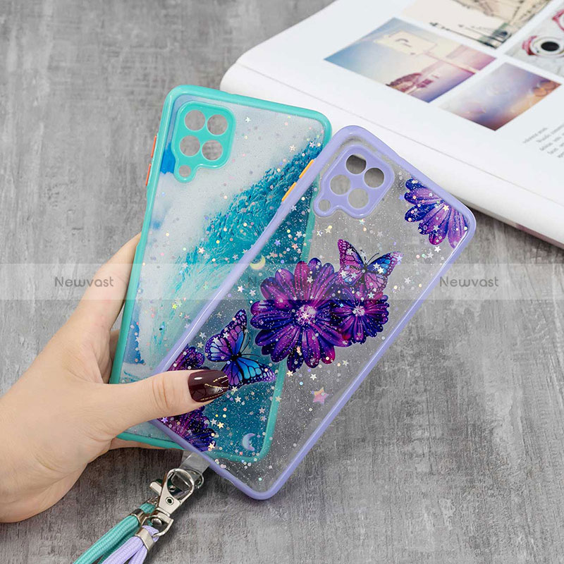 Silicone Candy Rubber Gel Fashionable Pattern Soft Case Cover with Lanyard Strap Y01X for Samsung Galaxy A12 Nacho