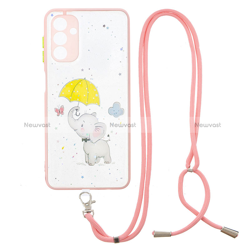Silicone Candy Rubber Gel Fashionable Pattern Soft Case Cover with Lanyard Strap Y01X for Samsung Galaxy A13 5G