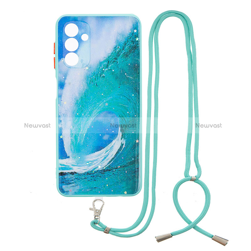 Silicone Candy Rubber Gel Fashionable Pattern Soft Case Cover with Lanyard Strap Y01X for Samsung Galaxy A13 5G Green
