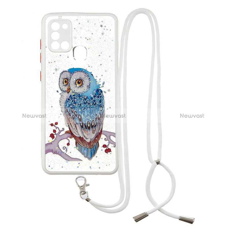 Silicone Candy Rubber Gel Fashionable Pattern Soft Case Cover with Lanyard Strap Y01X for Samsung Galaxy A21s