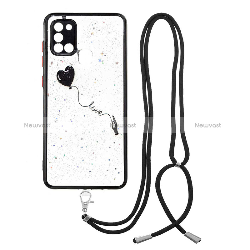 Silicone Candy Rubber Gel Fashionable Pattern Soft Case Cover with Lanyard Strap Y01X for Samsung Galaxy A21s