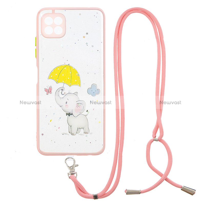 Silicone Candy Rubber Gel Fashionable Pattern Soft Case Cover with Lanyard Strap Y01X for Samsung Galaxy A22 5G