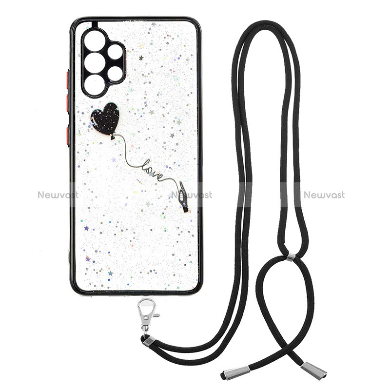Silicone Candy Rubber Gel Fashionable Pattern Soft Case Cover with Lanyard Strap Y01X for Samsung Galaxy A32 4G