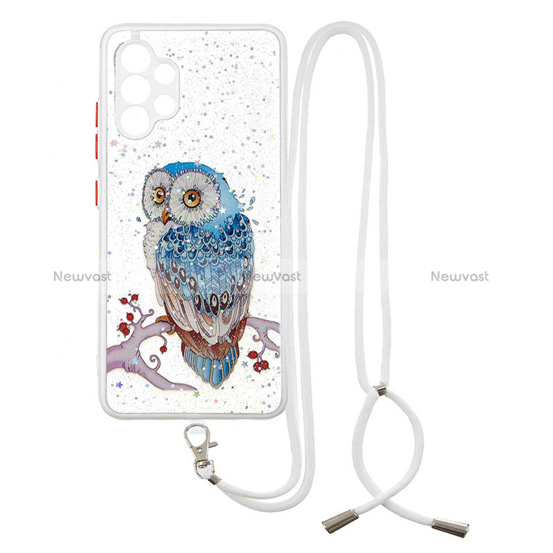 Silicone Candy Rubber Gel Fashionable Pattern Soft Case Cover with Lanyard Strap Y01X for Samsung Galaxy A32 4G Mixed