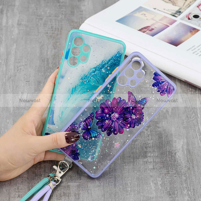 Silicone Candy Rubber Gel Fashionable Pattern Soft Case Cover with Lanyard Strap Y01X for Samsung Galaxy A32 5G
