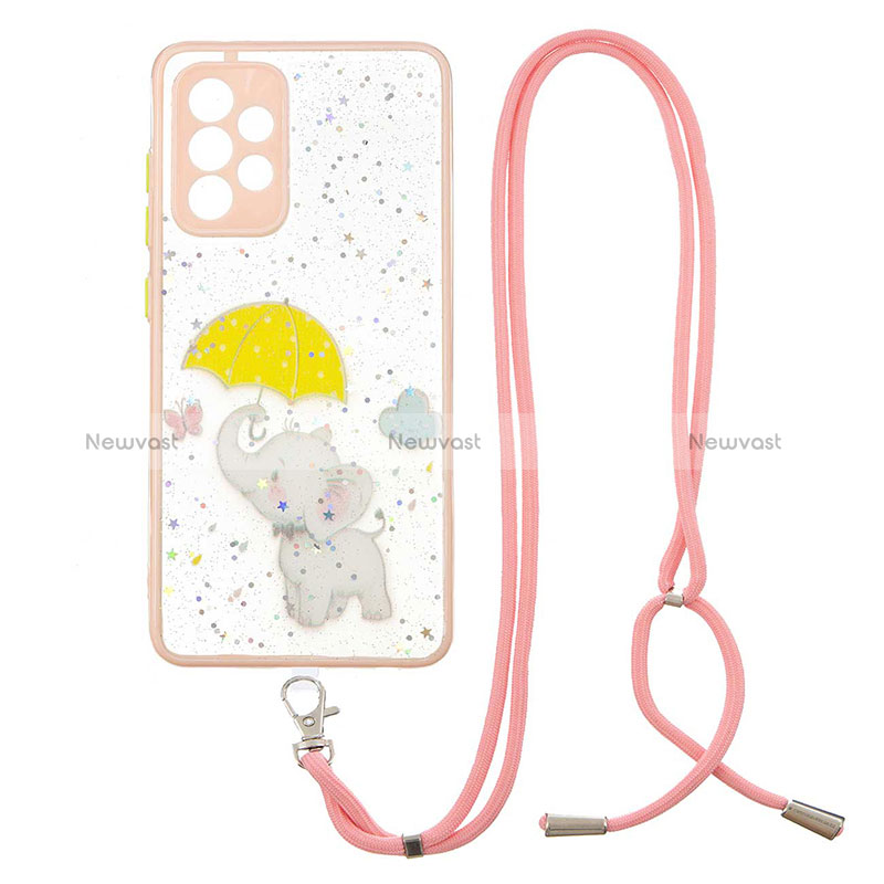 Silicone Candy Rubber Gel Fashionable Pattern Soft Case Cover with Lanyard Strap Y01X for Samsung Galaxy A52 4G