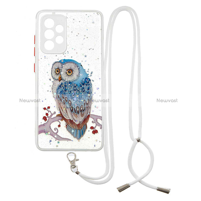 Silicone Candy Rubber Gel Fashionable Pattern Soft Case Cover with Lanyard Strap Y01X for Samsung Galaxy A52 4G