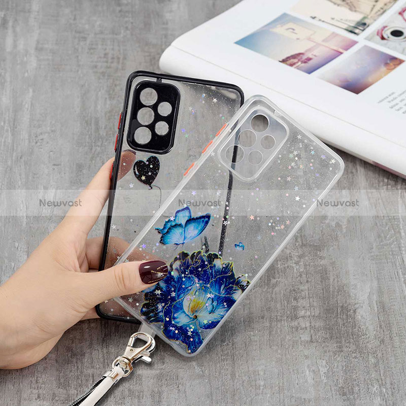 Silicone Candy Rubber Gel Fashionable Pattern Soft Case Cover with Lanyard Strap Y01X for Samsung Galaxy A52 5G