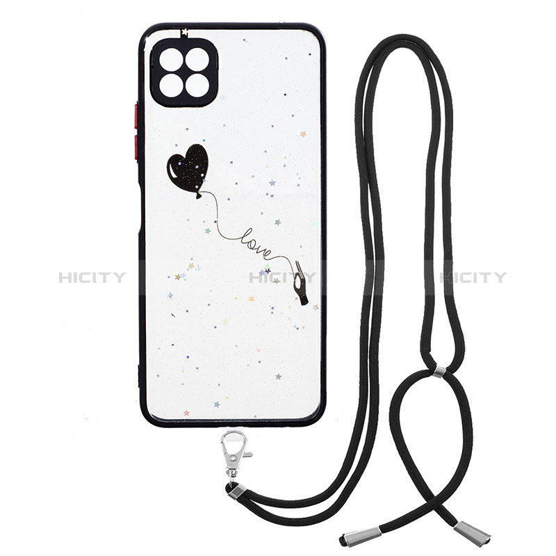 Silicone Candy Rubber Gel Fashionable Pattern Soft Case Cover with Lanyard Strap Y01X for Samsung Galaxy F42 5G Black