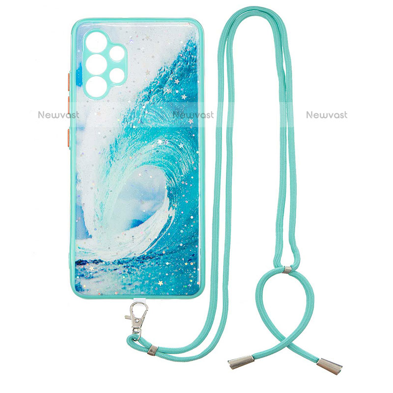 Silicone Candy Rubber Gel Fashionable Pattern Soft Case Cover with Lanyard Strap Y01X for Samsung Galaxy M32 5G