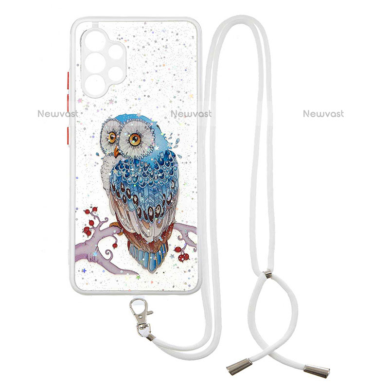 Silicone Candy Rubber Gel Fashionable Pattern Soft Case Cover with Lanyard Strap Y01X for Samsung Galaxy M32 5G