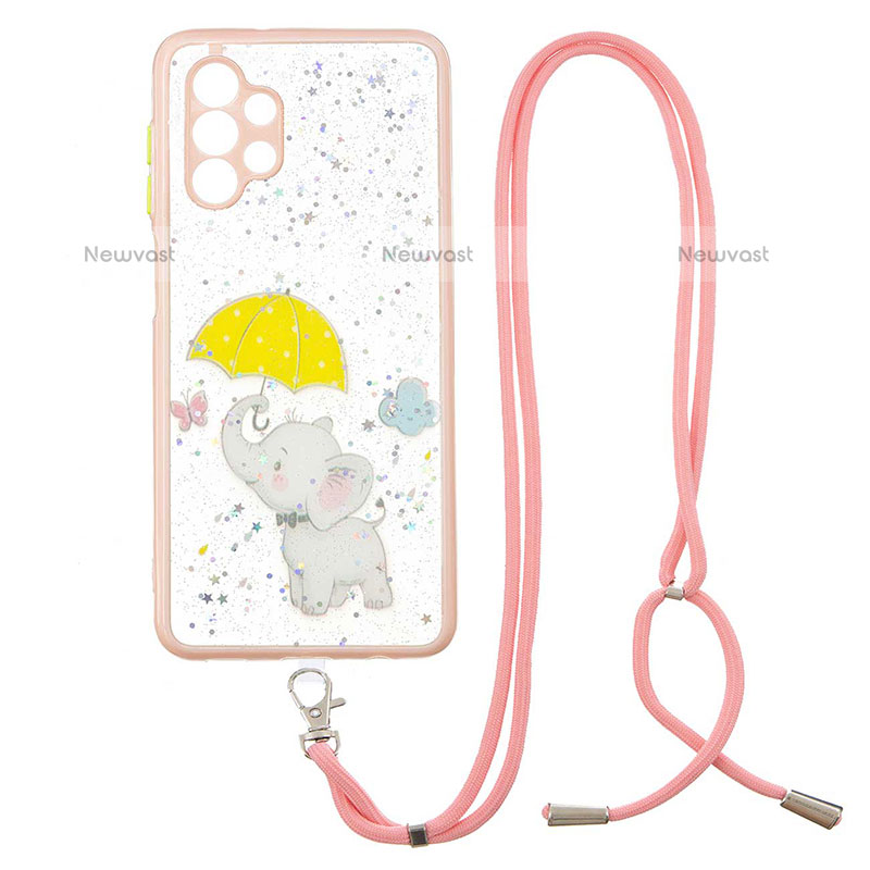 Silicone Candy Rubber Gel Fashionable Pattern Soft Case Cover with Lanyard Strap Y01X for Samsung Galaxy M32 5G