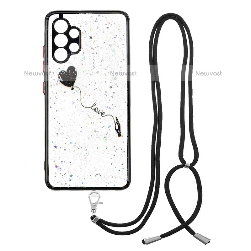 Silicone Candy Rubber Gel Fashionable Pattern Soft Case Cover with Lanyard Strap Y01X for Samsung Galaxy M32 5G