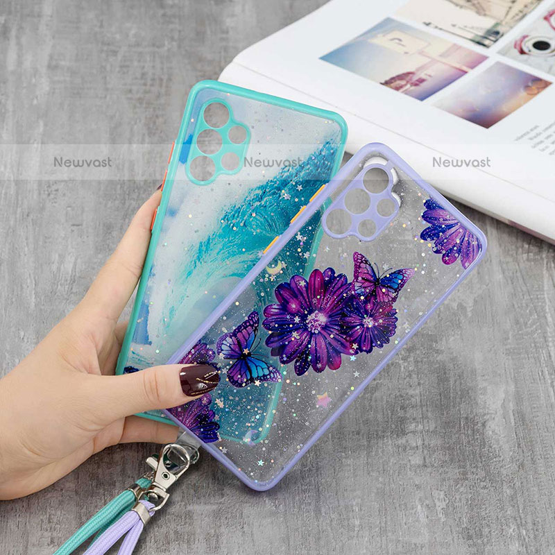 Silicone Candy Rubber Gel Fashionable Pattern Soft Case Cover with Lanyard Strap Y01X for Samsung Galaxy M32 5G