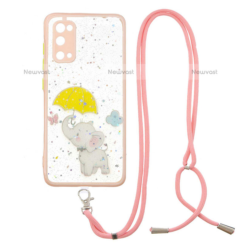 Silicone Candy Rubber Gel Fashionable Pattern Soft Case Cover with Lanyard Strap Y01X for Samsung Galaxy S20