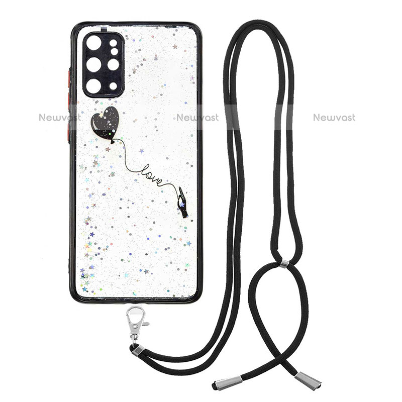 Silicone Candy Rubber Gel Fashionable Pattern Soft Case Cover with Lanyard Strap Y01X for Samsung Galaxy S20 Plus 5G Black