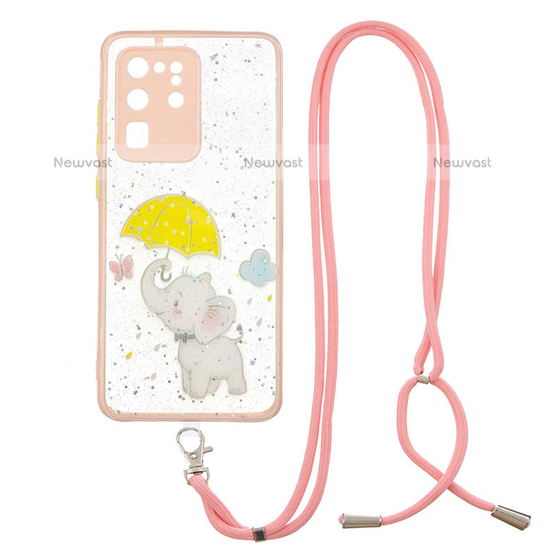 Silicone Candy Rubber Gel Fashionable Pattern Soft Case Cover with Lanyard Strap Y01X for Samsung Galaxy S20 Ultra