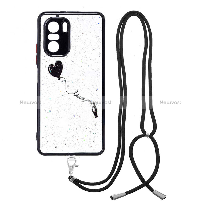 Silicone Candy Rubber Gel Fashionable Pattern Soft Case Cover with Lanyard Strap Y01X for Xiaomi Mi 11i 5G Black