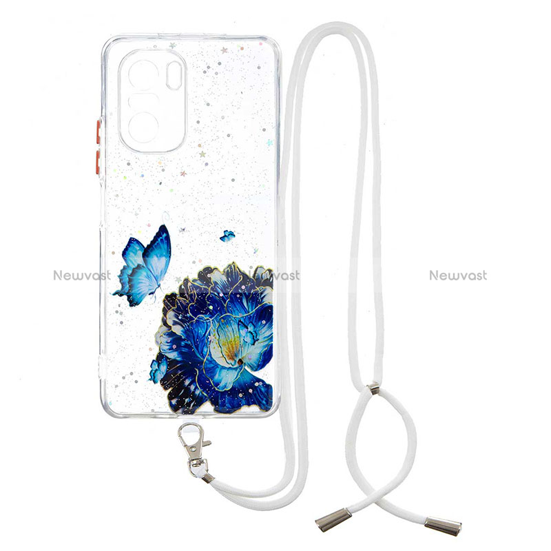 Silicone Candy Rubber Gel Fashionable Pattern Soft Case Cover with Lanyard Strap Y01X for Xiaomi Mi 11X Pro 5G Blue