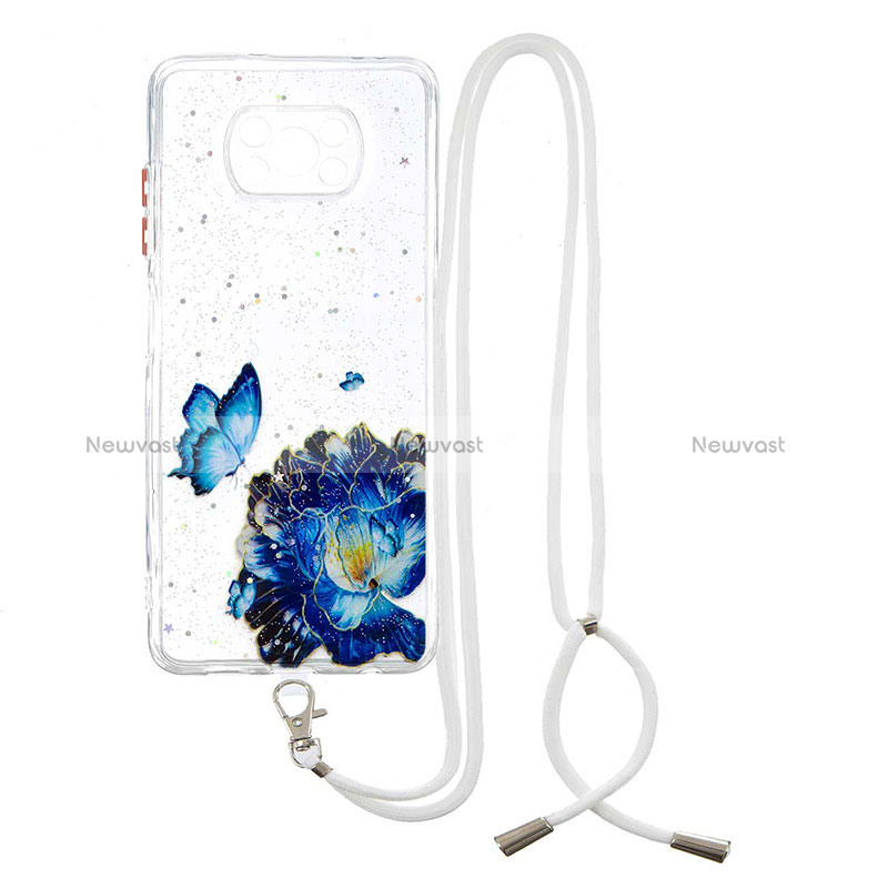 Silicone Candy Rubber Gel Fashionable Pattern Soft Case Cover with Lanyard Strap Y01X for Xiaomi Poco X3