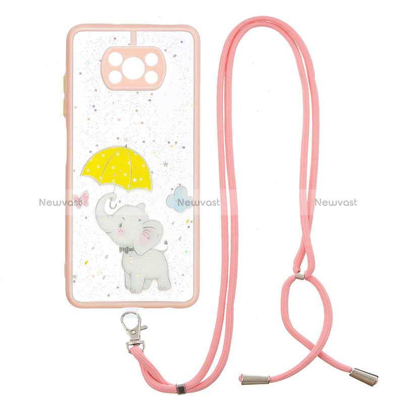 Silicone Candy Rubber Gel Fashionable Pattern Soft Case Cover with Lanyard Strap Y01X for Xiaomi Poco X3 Yellow