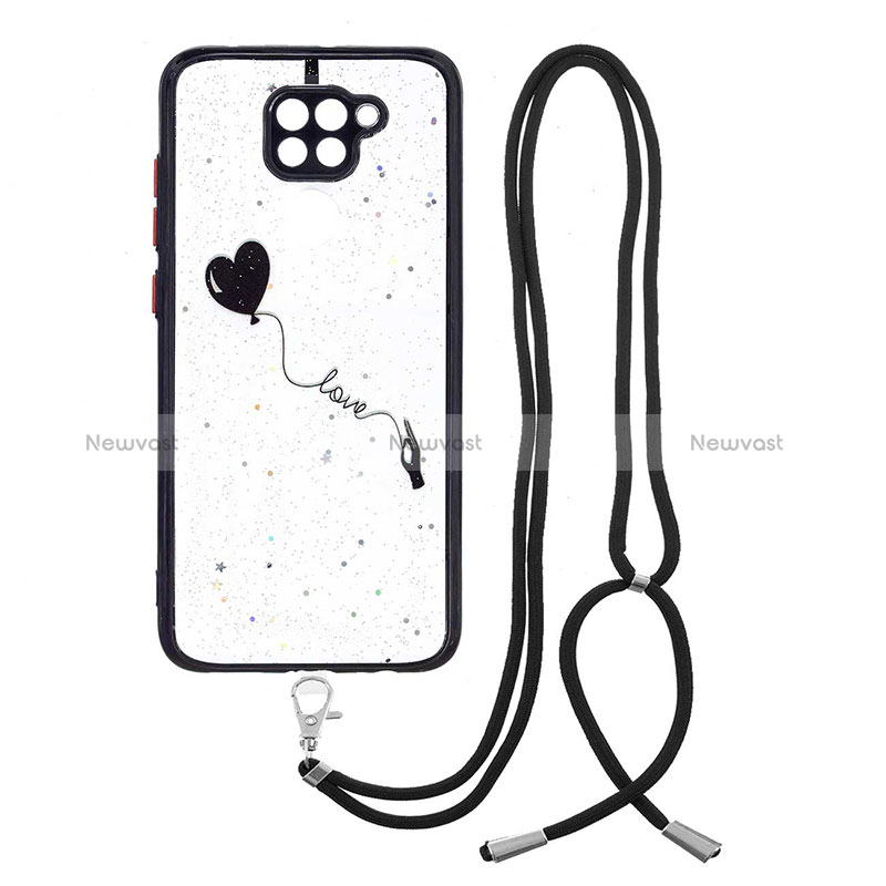 Silicone Candy Rubber Gel Fashionable Pattern Soft Case Cover with Lanyard Strap Y01X for Xiaomi Redmi 10X 4G Black