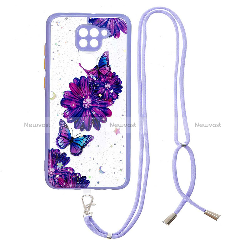 Silicone Candy Rubber Gel Fashionable Pattern Soft Case Cover with Lanyard Strap Y01X for Xiaomi Redmi 10X 4G Blue