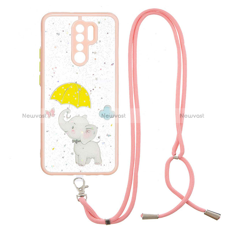 Silicone Candy Rubber Gel Fashionable Pattern Soft Case Cover with Lanyard Strap Y01X for Xiaomi Redmi 9