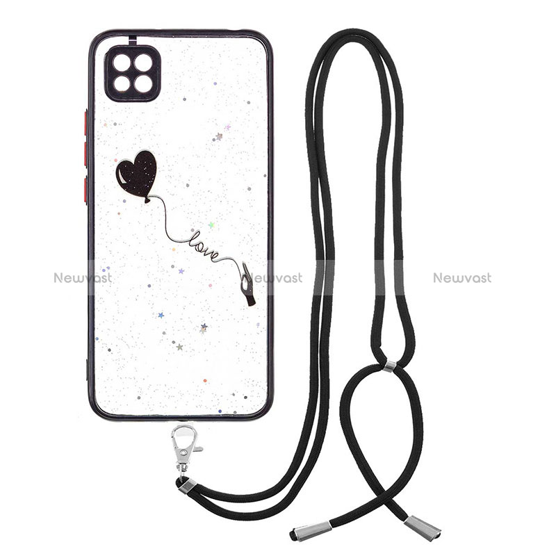 Silicone Candy Rubber Gel Fashionable Pattern Soft Case Cover with Lanyard Strap Y01X for Xiaomi Redmi 9 India Black