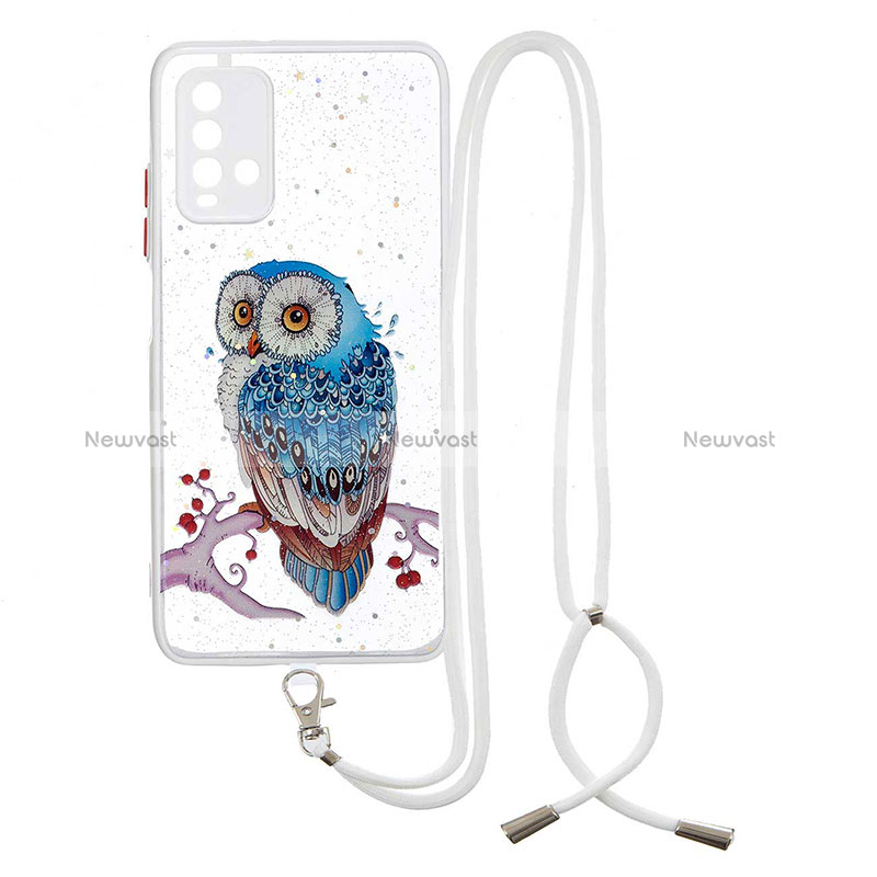 Silicone Candy Rubber Gel Fashionable Pattern Soft Case Cover with Lanyard Strap Y01X for Xiaomi Redmi 9 Power