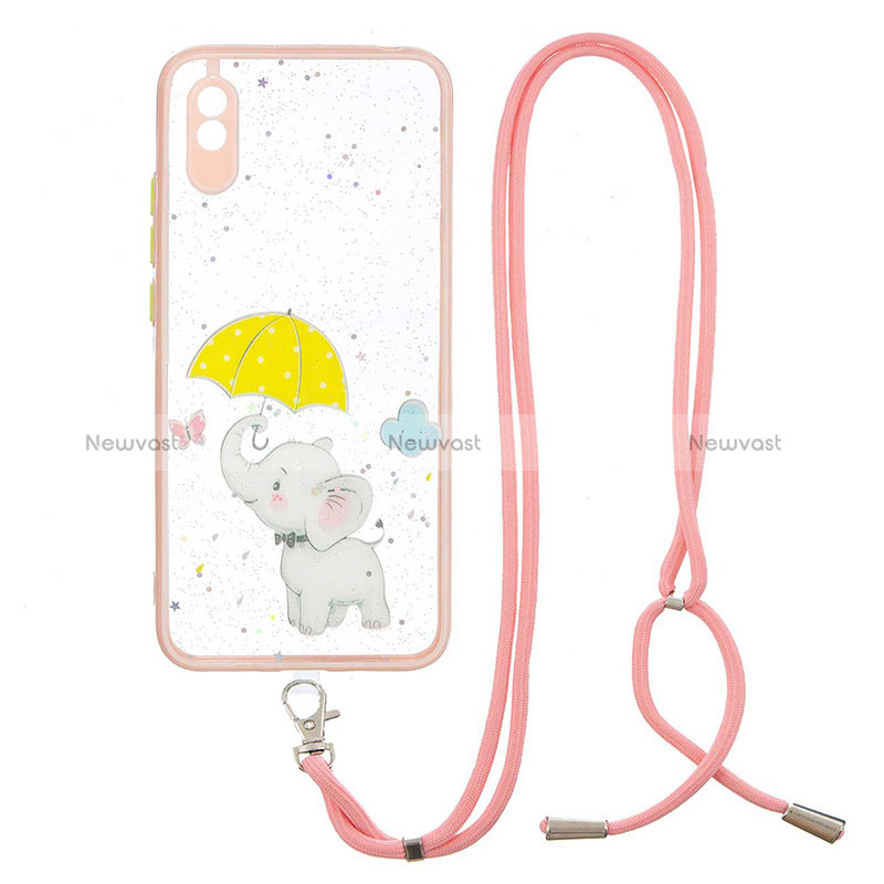 Silicone Candy Rubber Gel Fashionable Pattern Soft Case Cover with Lanyard Strap Y01X for Xiaomi Redmi 9A