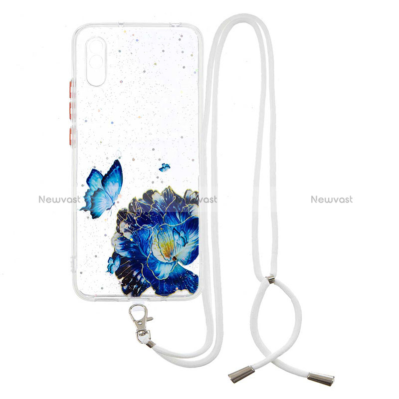 Silicone Candy Rubber Gel Fashionable Pattern Soft Case Cover with Lanyard Strap Y01X for Xiaomi Redmi 9AT