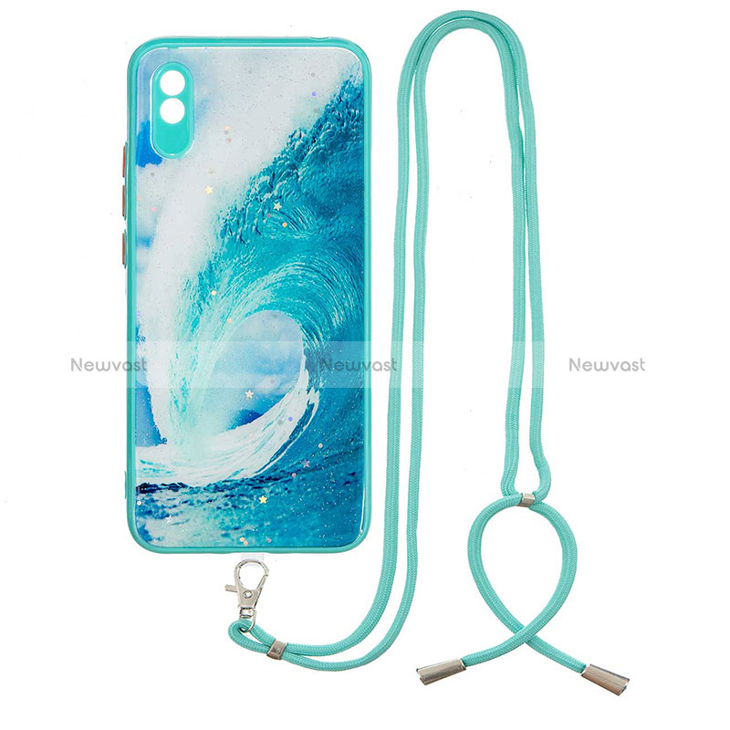 Silicone Candy Rubber Gel Fashionable Pattern Soft Case Cover with Lanyard Strap Y01X for Xiaomi Redmi 9AT Green