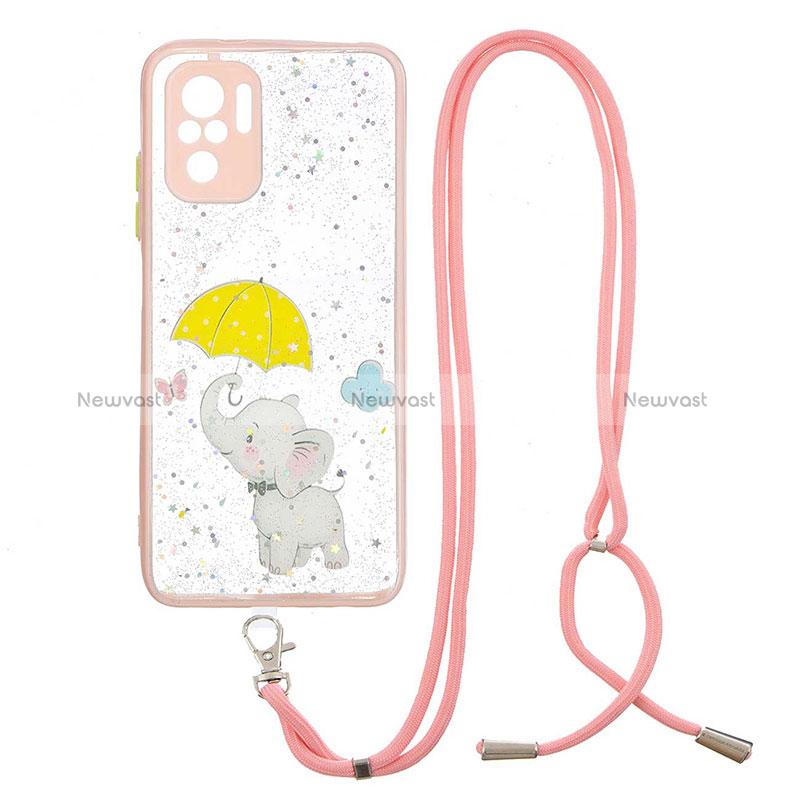 Silicone Candy Rubber Gel Fashionable Pattern Soft Case Cover with Lanyard Strap Y01X for Xiaomi Redmi Note 10 4G Yellow