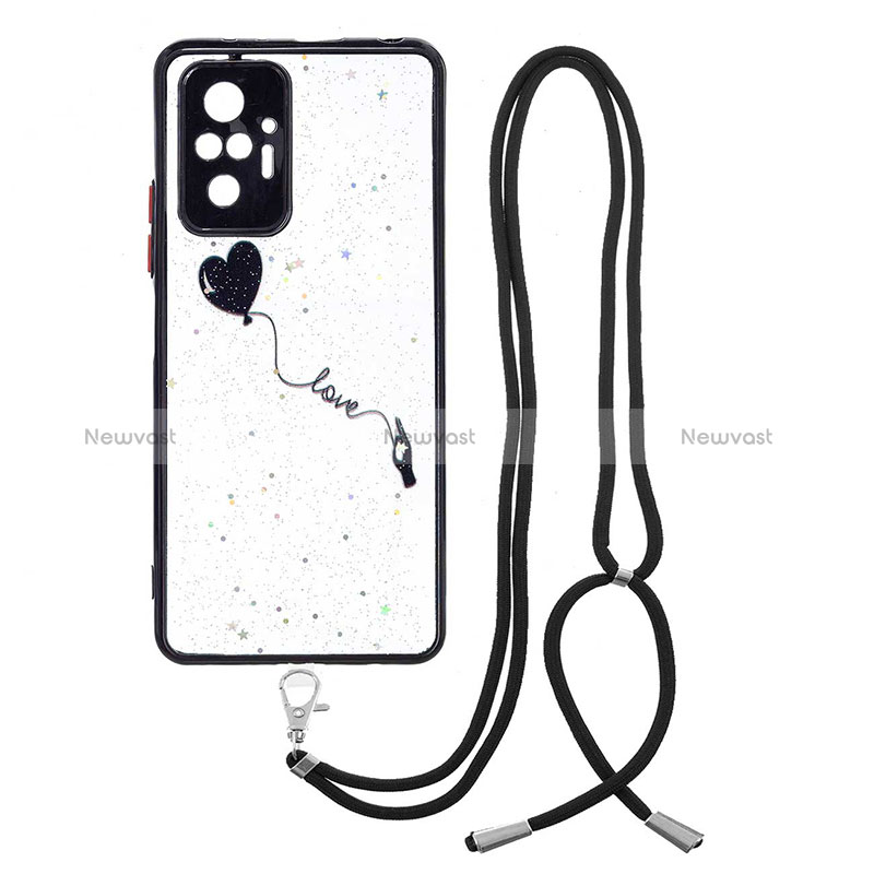 Silicone Candy Rubber Gel Fashionable Pattern Soft Case Cover with Lanyard Strap Y01X for Xiaomi Redmi Note 10 Pro 4G Black