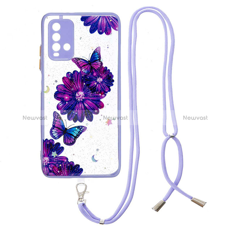 Silicone Candy Rubber Gel Fashionable Pattern Soft Case Cover with Lanyard Strap Y01X for Xiaomi Redmi Note 9 4G