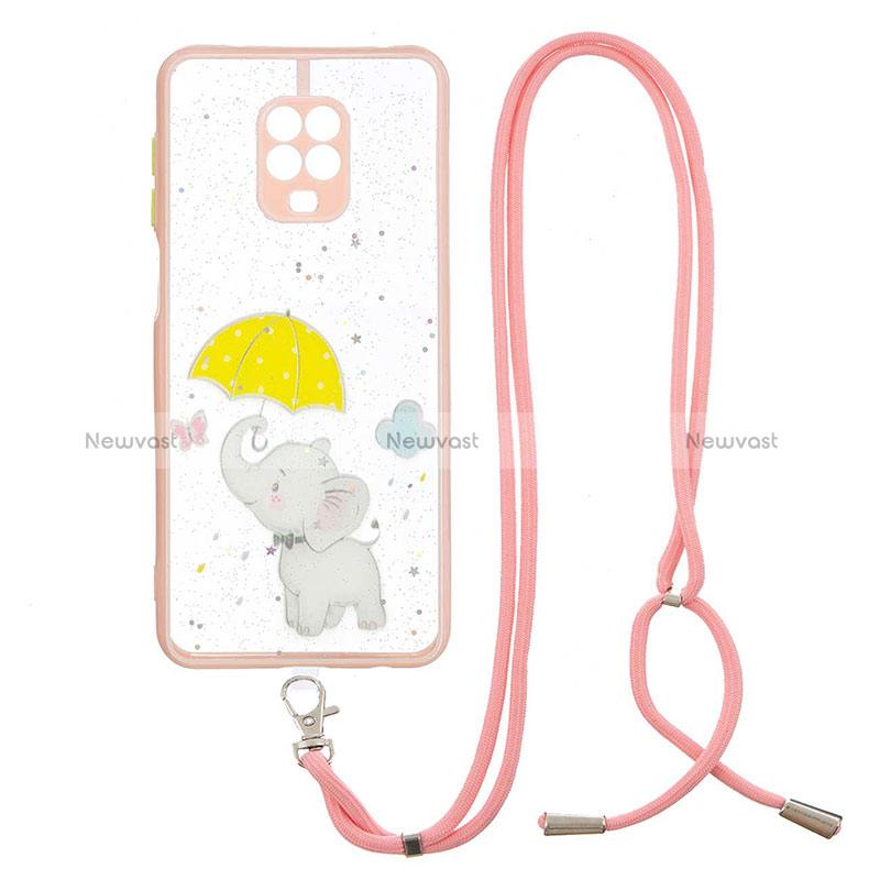 Silicone Candy Rubber Gel Fashionable Pattern Soft Case Cover with Lanyard Strap Y01X for Xiaomi Redmi Note 9 Pro Max Yellow