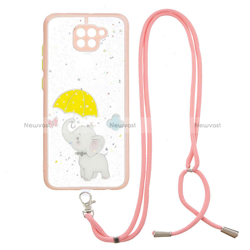 Silicone Candy Rubber Gel Fashionable Pattern Soft Case Cover with Lanyard Strap Y01X for Xiaomi Redmi Note 9 Yellow