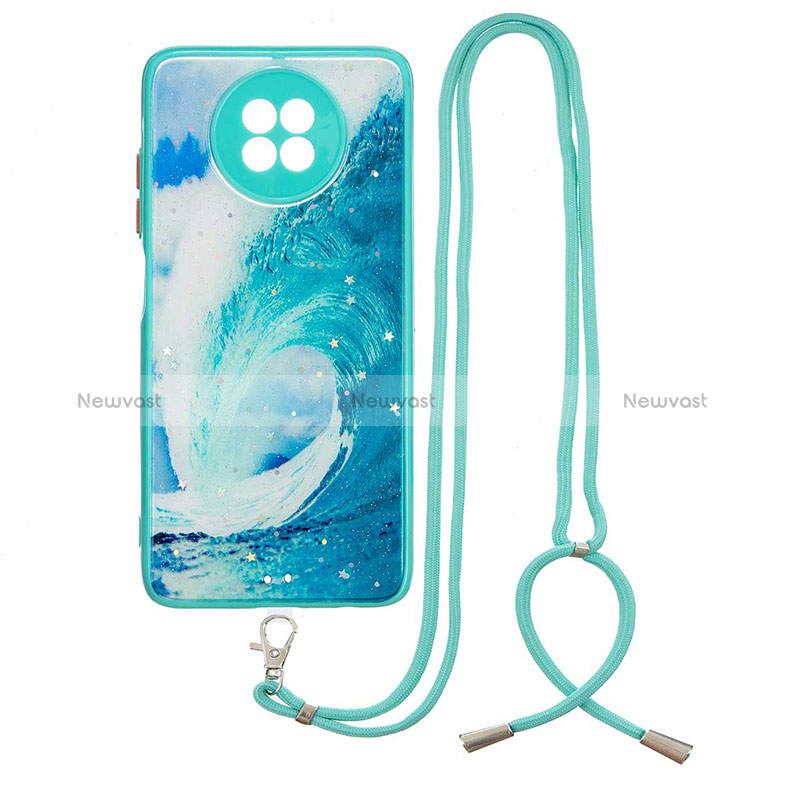 Silicone Candy Rubber Gel Fashionable Pattern Soft Case Cover with Lanyard Strap Y01X for Xiaomi Redmi Note 9T 5G