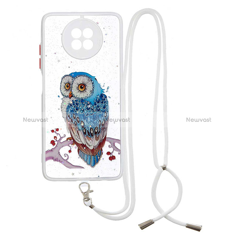 Silicone Candy Rubber Gel Fashionable Pattern Soft Case Cover with Lanyard Strap Y01X for Xiaomi Redmi Note 9T 5G