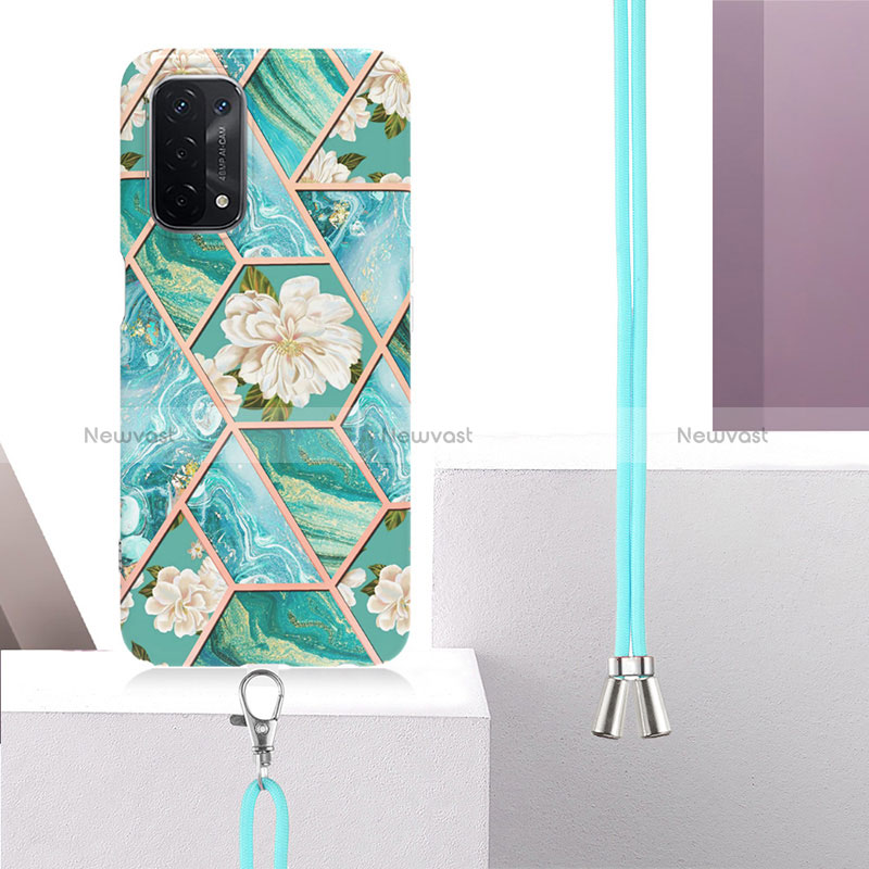 Silicone Candy Rubber Gel Fashionable Pattern Soft Case Cover with Lanyard Strap Y02B for Oppo A54 5G