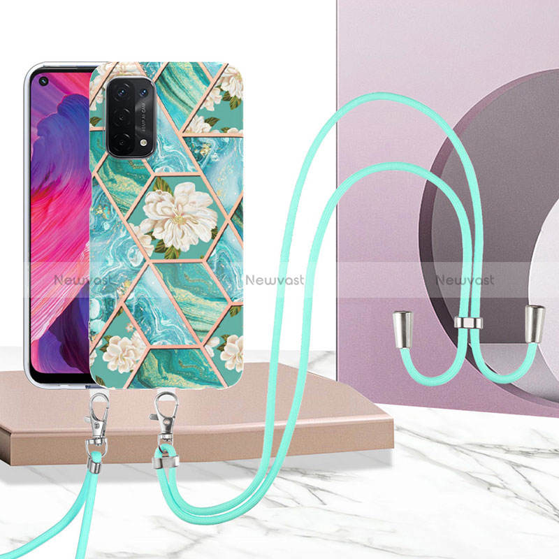 Silicone Candy Rubber Gel Fashionable Pattern Soft Case Cover with Lanyard Strap Y02B for Oppo A54 5G