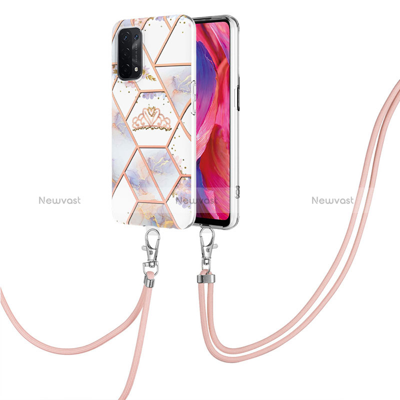 Silicone Candy Rubber Gel Fashionable Pattern Soft Case Cover with Lanyard Strap Y02B for Oppo A74 5G