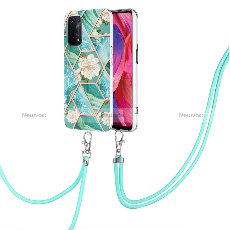 Silicone Candy Rubber Gel Fashionable Pattern Soft Case Cover with Lanyard Strap Y02B for Oppo A74 5G