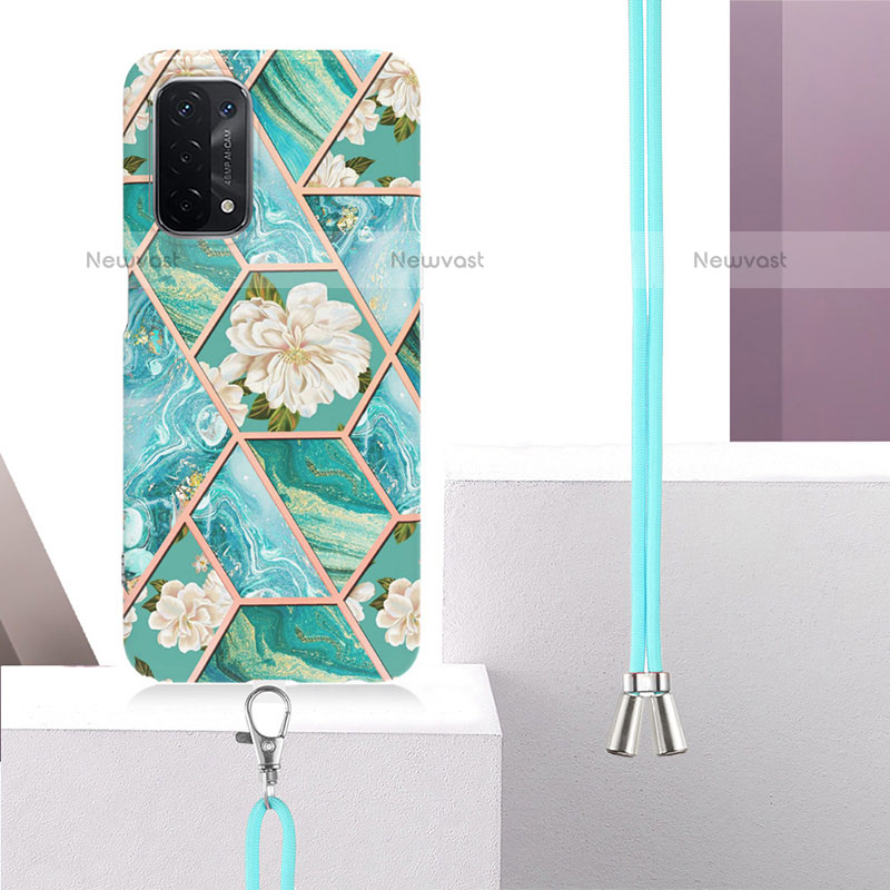 Silicone Candy Rubber Gel Fashionable Pattern Soft Case Cover with Lanyard Strap Y02B for Oppo A93 5G